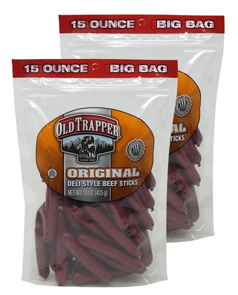 Old Trapper Original Deli Style Beef Sticks 15 Oz Big Bag Naturally Smoked Beef