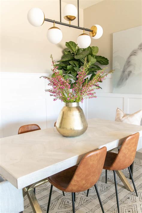 Neutral Transitional Dining Room With Gold Vase Hgtv