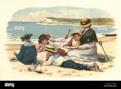 On The Beach Circa 1890 Stock Photo Alamy