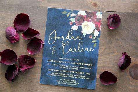Get fast printing, superior quality, and our satisfaction guarantee on every order. Navy Watercolor Wedding Invitation with Maroon & Off White ...