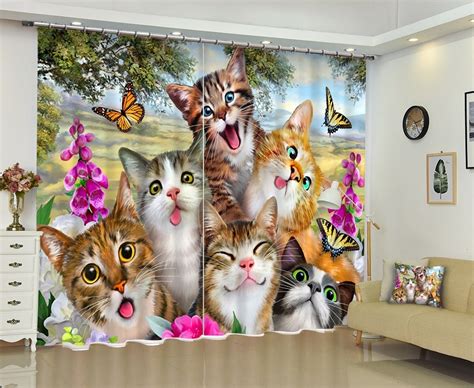 Photo Of 6 Cute Cats 3d Window Curtain For Kids Bedding Room Living