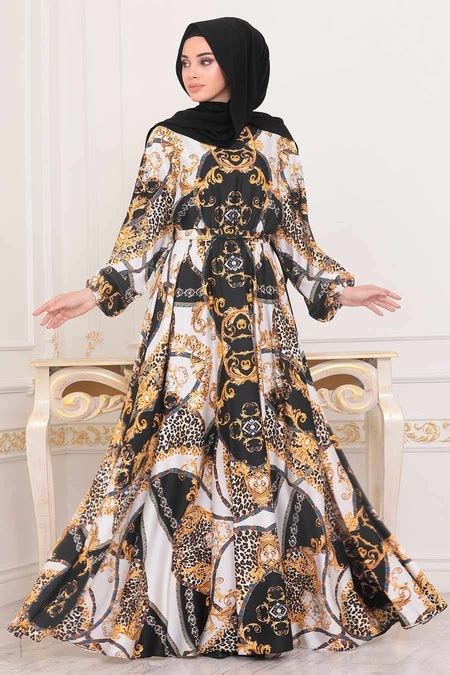 A motifs Tesettürlü Abiye Elbise Robe de Soirée Hijab 14721DSN