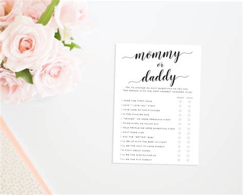This fun guess who mommy or daddy baby shower game is perfect for a coed baby shower! Mommy or Daddy Baby Shower Game Printable Baby Shower Game