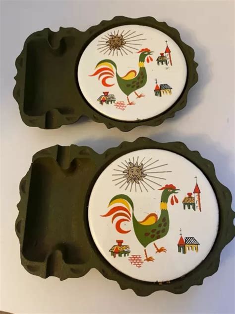 Vintage Japan Cast Iron Pair Ashtray And Ceramic Tile Coaster Wrooster Farmhouse 1000 Picclick