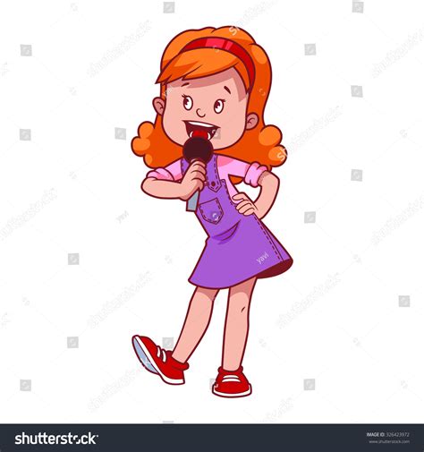 Girl Singing Microphone Vector Clipart Illustration Stock
