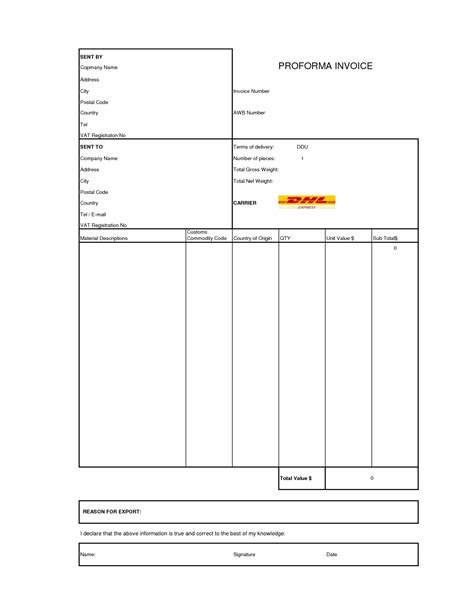 Proforma Invoice Dhl Invoice Template Ideas In Russian How To Say
