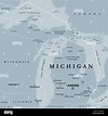 Michigan, MI, gray political map with capital Lansing and metropolitan ...