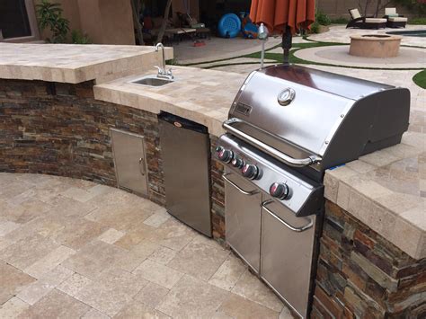 Outdoor Custom BBQ With Cultured Stone And Tile Counter Top Also