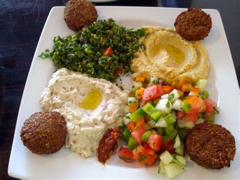 Sampler Platter Hummus Falafels Tabouleh Babaganoush Middle East