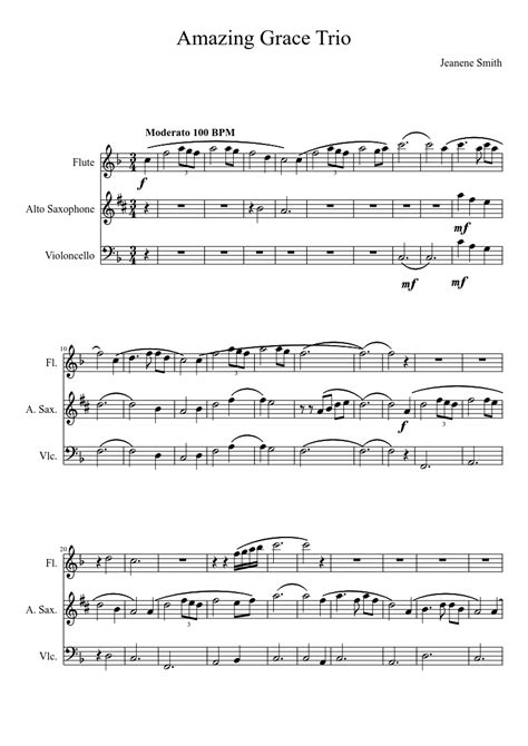 Amazing Grace Trio Sheet Music For Flute Solo