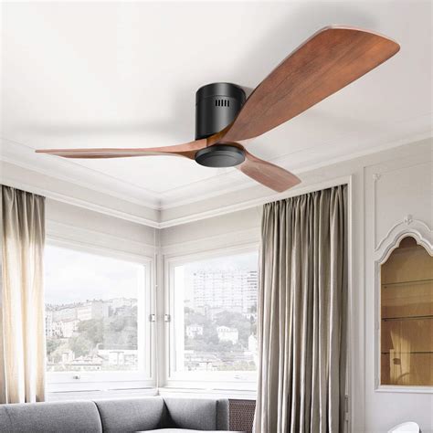 Buy Sofucor 52 Inch Low Profile Ceiling Fan 3 Carved Wood Fan Blade