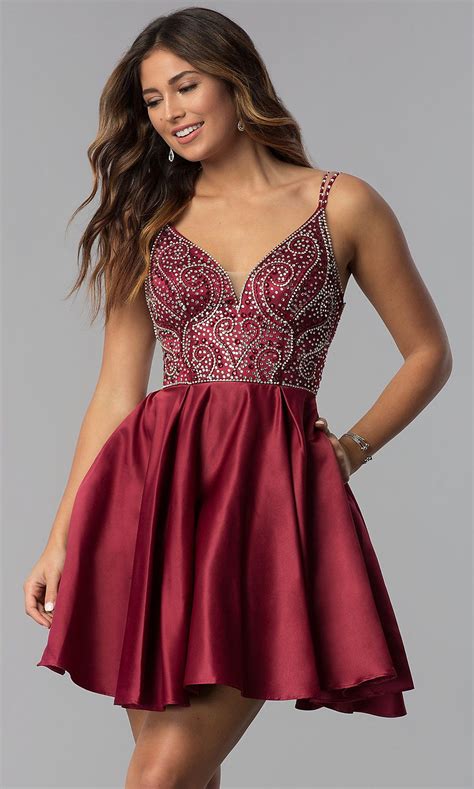 Short Embellished Bodice Homecoming Dress In 2020 Maroon Homecoming