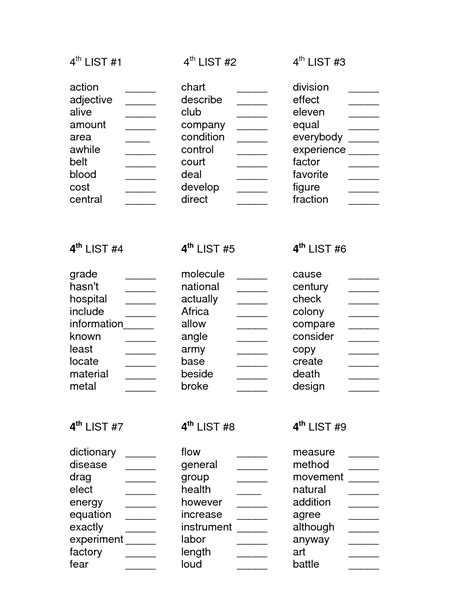 Fourth Grade Sight Words Fourth Grade Sight Word List Doc 4th