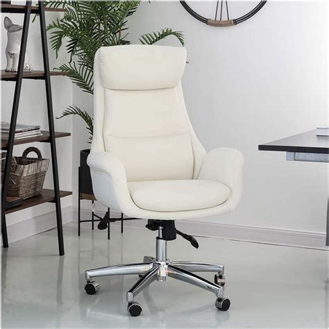 Glitzhome Home High Back Office Chair Leather Adjustable Swivel Desk Chair With Arms Cream