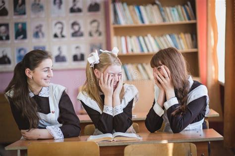 Russian Schoolgirls Are Engaged In A Lesson Stock Image Image Of