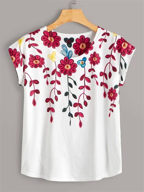 Camiseta Con Estampado Floral Floral Print Tees Hand Painted