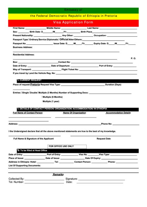 · 3 pics 3 × 4 cm. Top Ethiopian Visa Application Form Templates free to download in PDF format