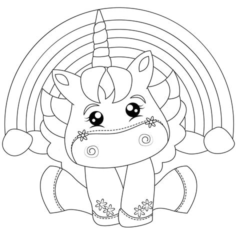 Cute Unicorn Coloring Page With Rainbow 7486541 Vector Art At Vecteezy