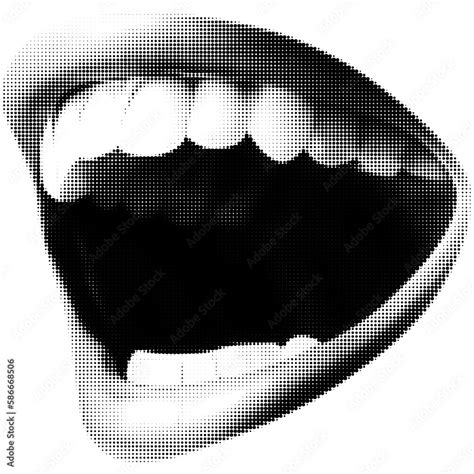 Vetor De Opened Woman Lips As Retro Halftone Collage Elements For Mixed