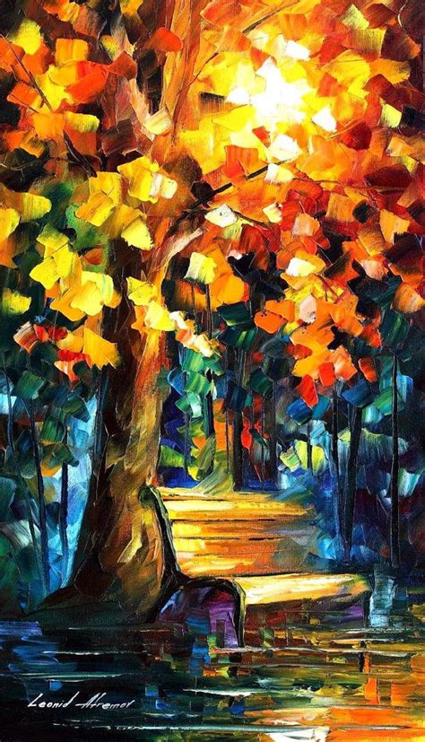 Oil Painting Abstract Nature Fine Art By Leonid Afremov Misty Bench