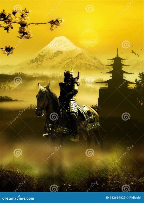 Cavaleiro Samurai E Paisagem Japonesa Ilustra O Stock Ilustra O De