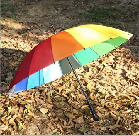 New Arrival High Quality 16k Korean Rainbow Long Handle Rain Umbrella