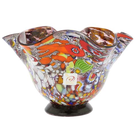 Murano Glass Vases Murano Millefiori Fazzoletto Bowl Silver Purple