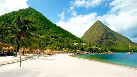 Saint Lucia Caribbean Sugar Beach Resort And Mountain Gros Piton Sandy Beach X