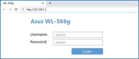 Asus WL-566g - Default login IP, default username & password