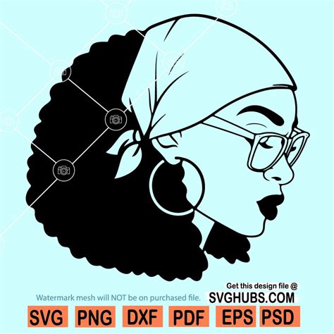 Afro Woman Svg File Afro Woman With Glasses Svg African American Svg
