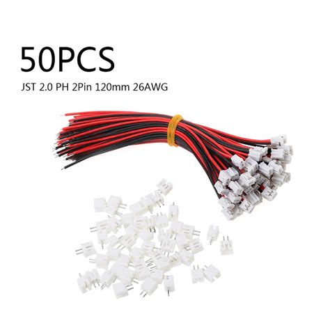 50 Sets Mini Micro Jst 20 Ph 2 Pin Connector Plug With Wires Cables 120mm 26awg Shopee Malaysia