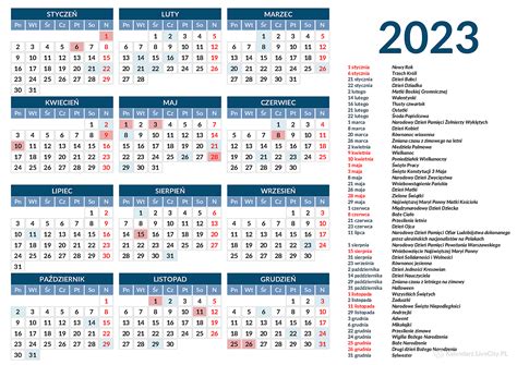 Kalendarz 2023 Do Druku Ze świętami