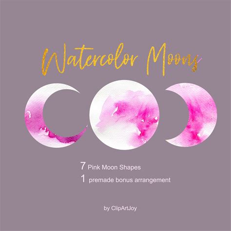 Pink Watercolor Moons Clipart 7 Moon Phase Shapes Graphics Etsy