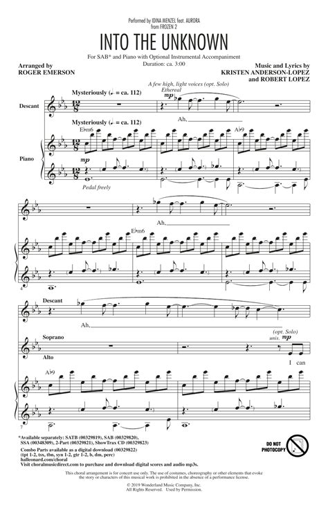 Into The Unknown From Disneys Frozen 2 Arr Roger Emerson Sheet