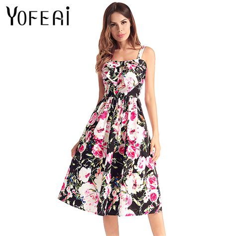 Yofeai Women Dress Summer Fashion Bohemian Casual Women Floral Print