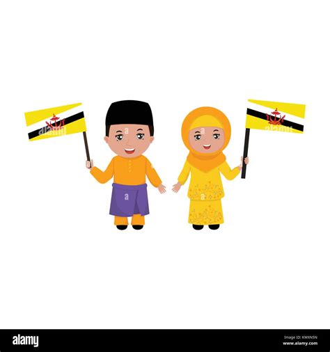 Boy And Girl In Traditional Clothes Brunei Vector Flat Illustration
