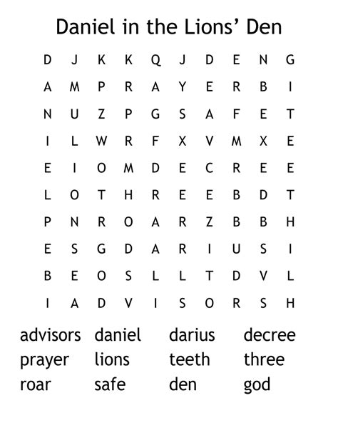 Daniel In The Lions Den Word Search