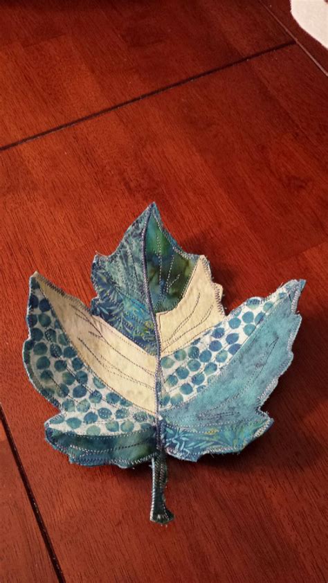 Fabric Leaf Bowl Fiber Art Quilts Sewing Art Fabric Scraps