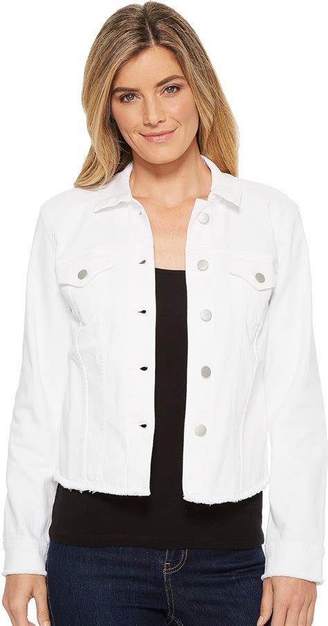 Nydj Womens Denim Jacket With Fray Hem Optic White Large Buy Online