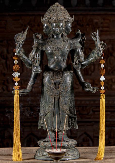 Sold Impressive Indonesian Brass 4 Faced 10 Armed Brahma Sculpture