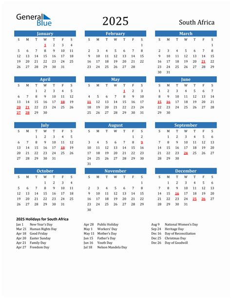 2025 South Africa Calendar With Holidays