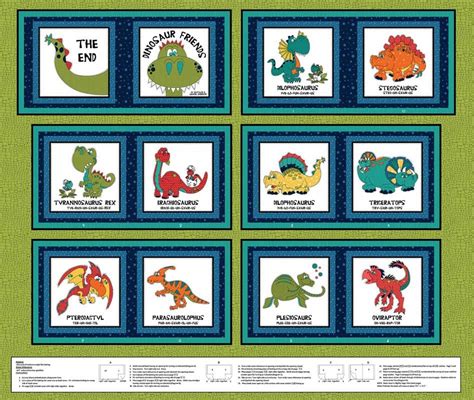 Dinosaur Friends Book Panel Dinosaur Fabric Dinosaur Quilt Baby