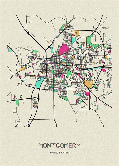 Montgomery Alabama City Map Drawing By Inspirowl Design
