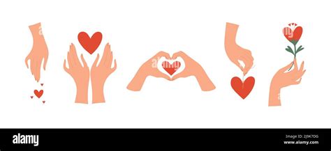 Hand Palms And Heart Symbol Flat Icons Set The Concept Of Self Love