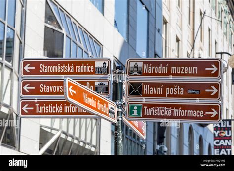 Touristic Signposts In The Czech Language And Iconic Images Of The Main