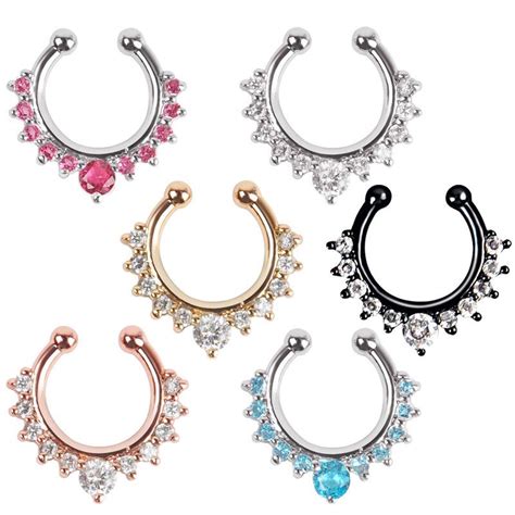 Non Pierced Zircon Septum Piercing Ring Hoop For Women Girls And Men 1715mm Faux Body Clip