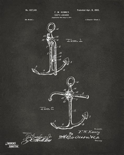 1902 Ships Anchor Patent Artwork Gray By Nikki Marie Smith Patent