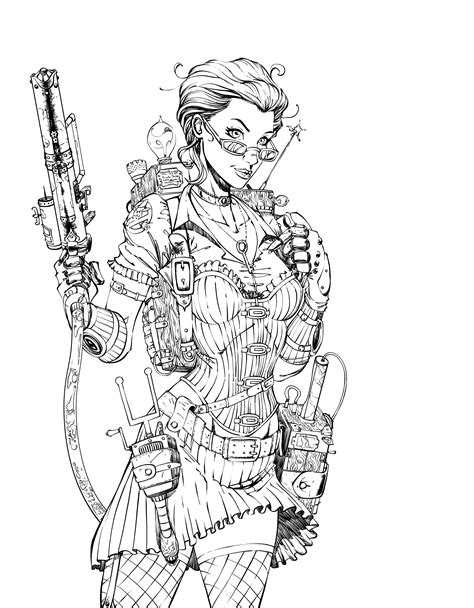 Steampunk Pin Up Girls Coloring Pages For Adults Sketch Coloring Page
