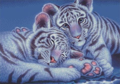 Two Tiger Cubs Counted Cross Stitch Patterns Color Bw Symbols