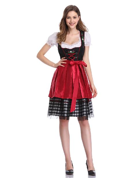 Missky Women Oktoberfest Plaid Mesh Stitching Embroidery A Line Formal